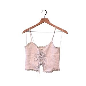 Kirious Los Angeles White Lace Trim Tie Front Camisole Crop Top Small